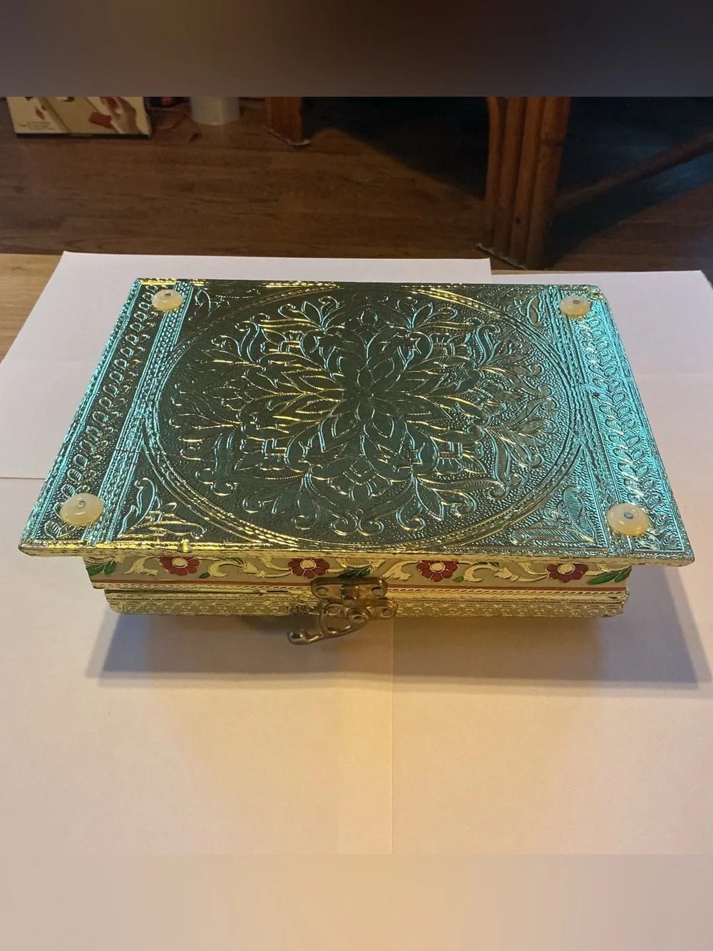 Traditional Indian Meenakari Style Decorative Box, 9” by 7” by 2.5”